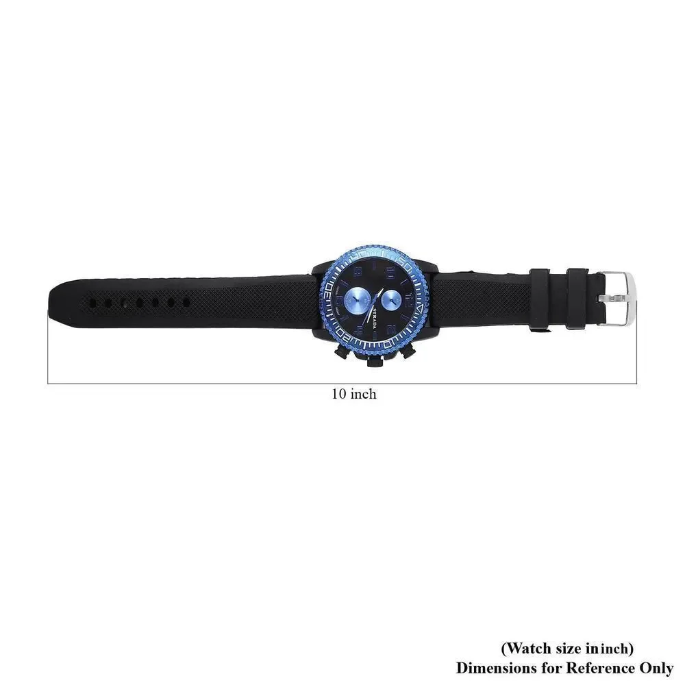 STRADA Watch with Black, Blue False Chronograph Dial and Black Silicone Strap